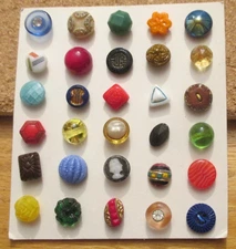 30 - Czech Glass Various Carded Dimi All Different Buttons  Under 1/2"