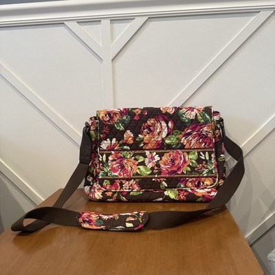 Vera Bradley English Rose Garden Large Messenger Bag Brown Floral School Travel
