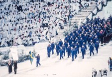 Flagbearer Pernilla Wiberg of Sweden leads her country's team into- Old Photo