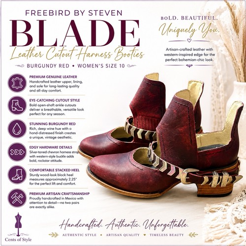 Freebird Steven Blade Leather Cutout Harness Ankle Booties Burgundy Red Women 10