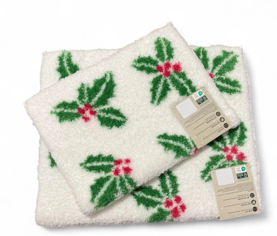 Alfombra de baño de Navidad Martha Stewart; juego de 2 piezas antideslizante blanco verde Foto 2 de 4