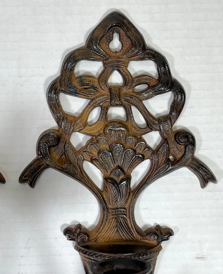 "Par de aplique de pared de velas estilo bronce/latón envejecido moderno de mediados de siglo de 14,5""" Foto 3 de 4