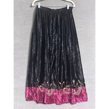 Vintage White Stag Skirt L 12/14 Black Embroidered Velvet Maxi Boho Whimsigoth