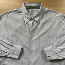 Vintage Brooks Brothers Button Down Dress Shirt Men  s 15.5 Blue Pinstripe Preppy