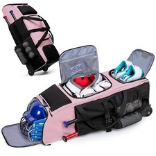 Rolling Baseball Bag with Wheels for 4 Bats, Softball Equipment Bags with Sho...