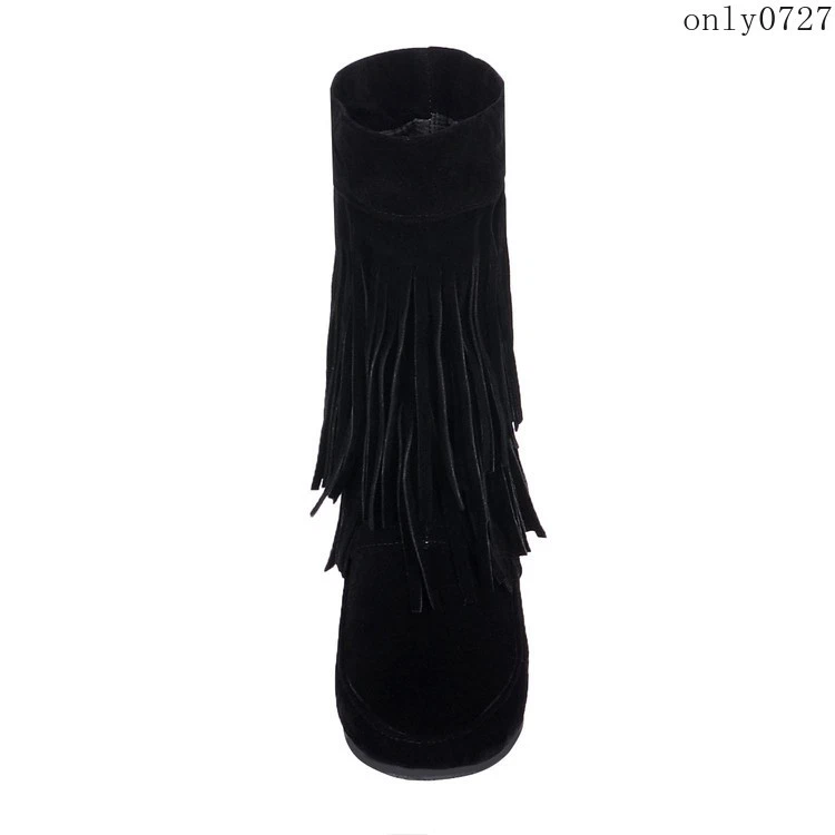 Botas para mujer con flecos de borla bohemia ocultas tacón de cuña invierno botas al tobillo zapatos Foto 2 de 4