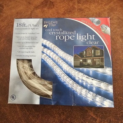 Holiday Time Clear Crystalized Rope Lights 18Ft Set In/Outdoor Christmas NEW