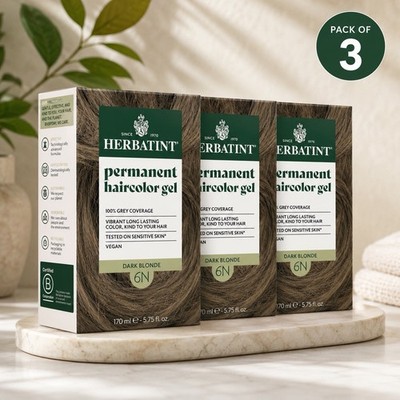 Herbatint Permanent Hair Dye 6N - Dark Blonde Ammonia-Free - Pack of 3