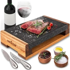 Pyle Hot Lava Stone Sizzling Steak Plate Grilled Meat Food Presentation Serving