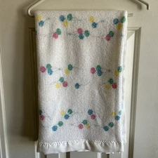 Vintage Baby Morgan Balloons Acrylic Waffle Weave Satin Edge Trim Blanket 39x49”
