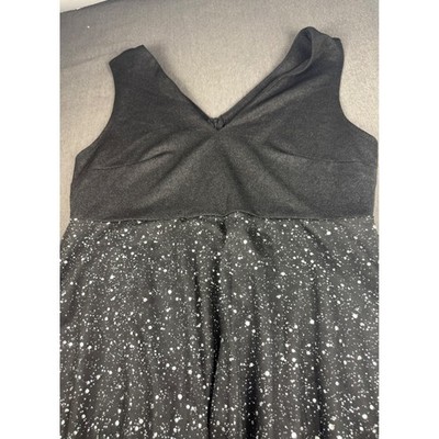 Sparkle Dot Mesh Overlay V Neck Maxi Dress Black 2XL