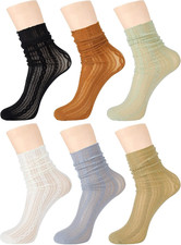 6 Pairs Women's Lace Mesh Sheer Ankle Socks Transparent Tulle Dress Socks