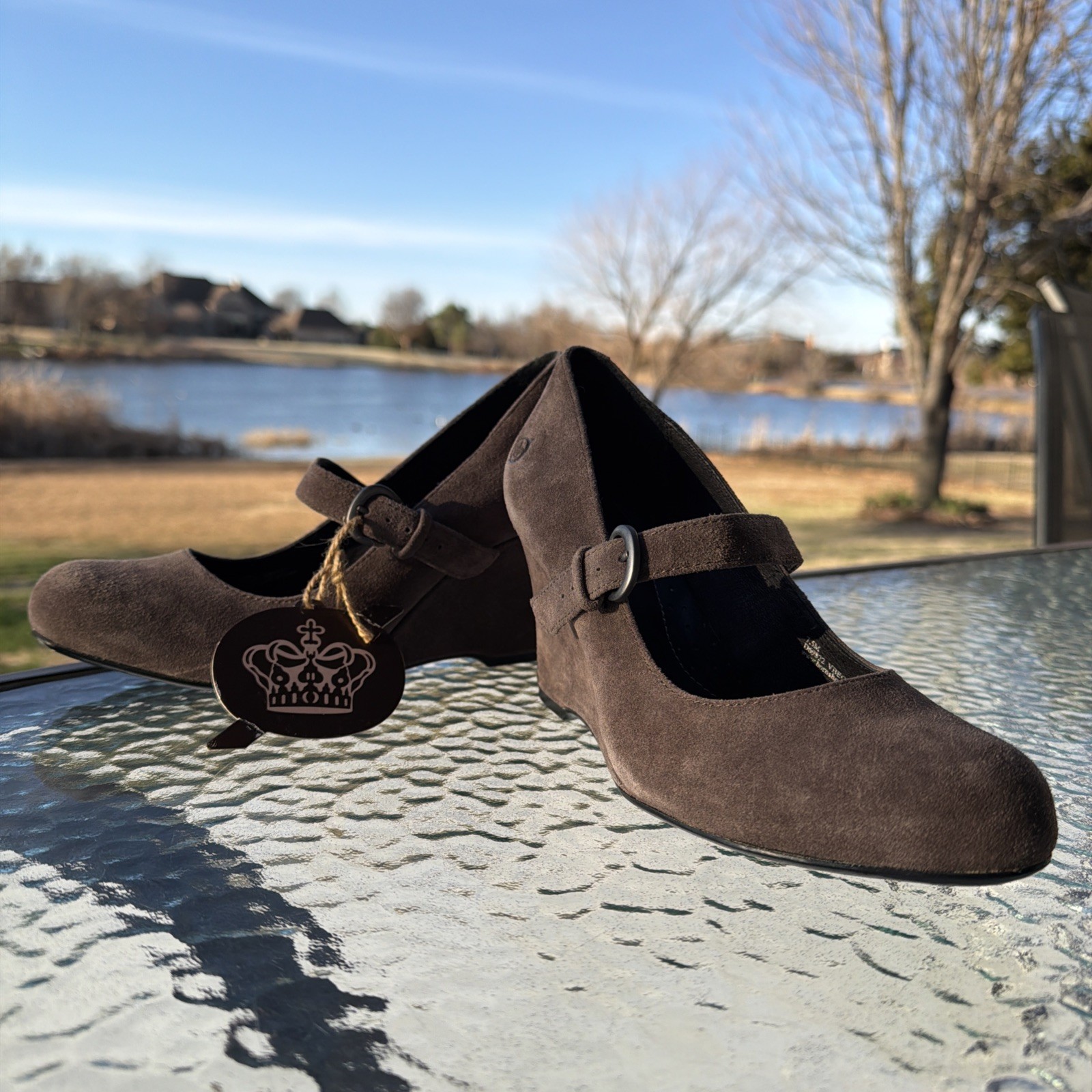 Born Women’s Brown Suede Wedge Mary Jane Heels Size 7.5 New Without Box
