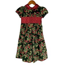 Vintage Laura Ashley Holiday Dress Green Red Holly Pattern Velvet Girls 6X