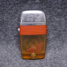 Scripto Vu-Lighter Red & Silver w/ Fishing Fly USA Untested No Flint 2-3/4" Tall