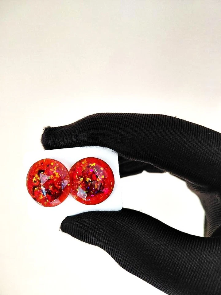 Pendientes de ópalo ópalos de fuego facetados mexicanos de 17 mm en acero inoxidable Foto 2 de 4