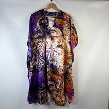 Ashro Kaftan Women Free Size Purple Orange Paisley Satin V-Neck Oversized Boho