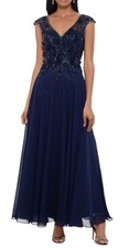 XSCAPE Women's Beaded Chiffon Fit & Flare Dress Blue Size 10