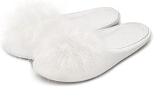 Women'S Fuzzy Pom Pom Velvet Memory Foam House Slippers Ladies Cozy Chenille Kni