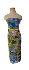 ZARA Ruched Mesh Strapless Tie Dye Print Dress Size Medium 