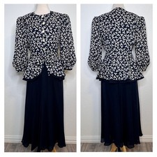 Richard Warren Women Silk Skirt Set Vintage Size 10 Floral Navy Dynasty Glam 80s