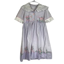 Homemade Kids Girls Vintage Pastel Striped Floral Dress