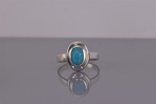 Sterling Silver 14mm Framed Oval Blue Turquoise Band Ring 925 Sz: 9