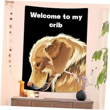 Welcome To My Crib Tapestry 36x48 Inches Funky Meme Funny 48"L x 36"W Dog