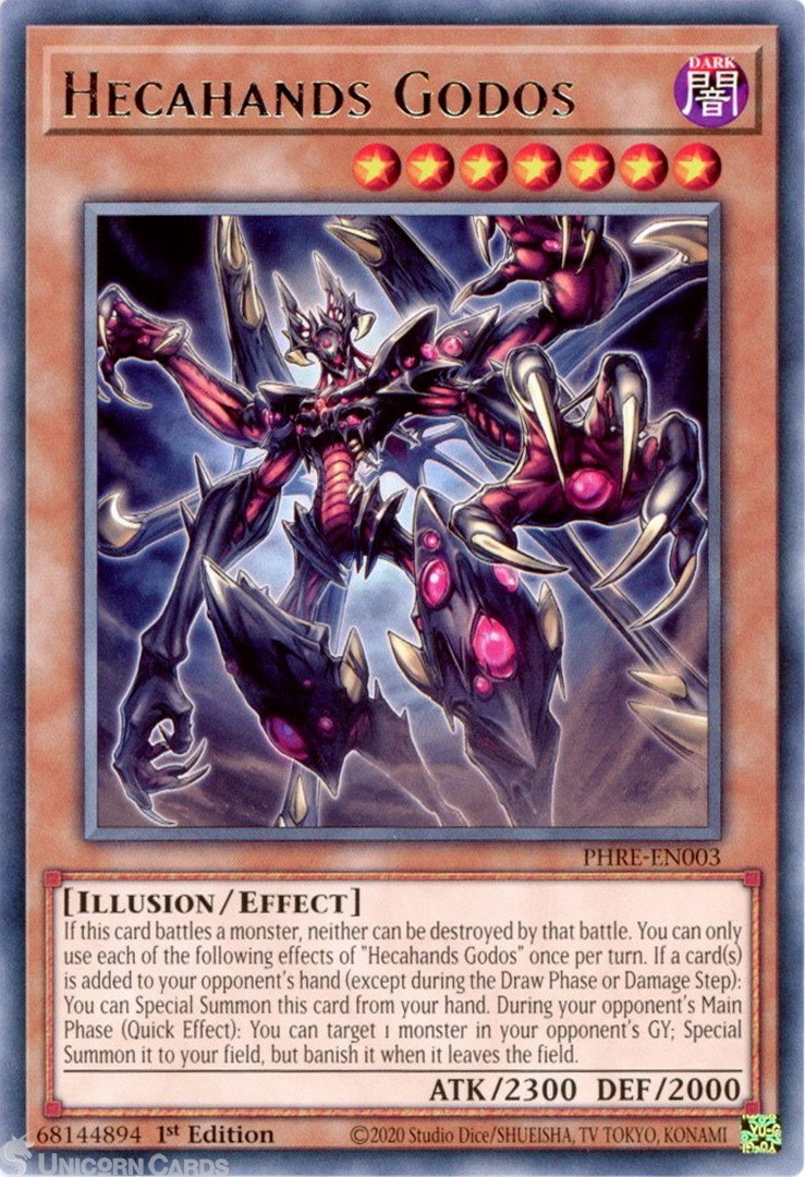PHRE-EN003 Hecahands Godos : Rare 1st Edition Mint YuGiOh Card