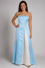 Milano Blue White Formal Prom Dress Size 10 Satin Rhinestone Y2K Maxi Gown