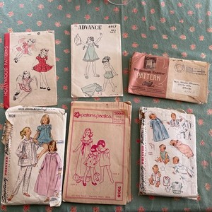 6 Vintage Infant & Girls Sewing Patterns  Hollywood, Simplicity, Advance, Pacifi