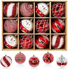 Christmas Tree Ornaments Set of 12, 3.15inch/80MM Shatterproof Plastic Xmas T...