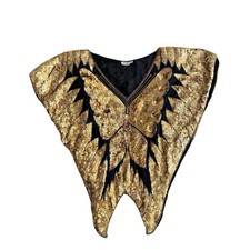 70s vintage retro boho glam black and gold sequined butterfly top Size m