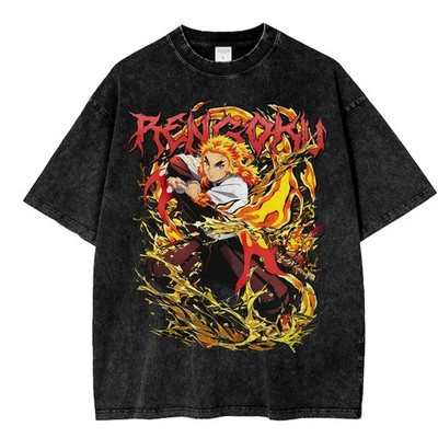 Vintage Rengoku Print Mineral  Tee, Unisex Shirt Gift For Him, Anime Lover