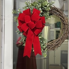 Handmade Large Red Velvet Christmas Bow 10 x 16 in. Bow for Wreath Holiday Bow