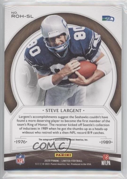 2020 Panini Limited Ring of Honor Spotlight Amethyst /10 Steve Largent Auto HOF - Image 2 of 2
