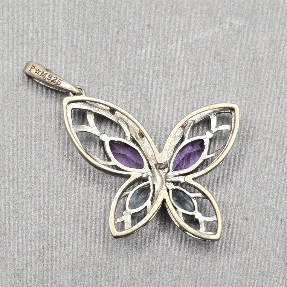 Colgante Mariposa Plata Esterlina 1.25" Amatista Topacio Azul Gemas Firmado P*M Foto 2 de 4
