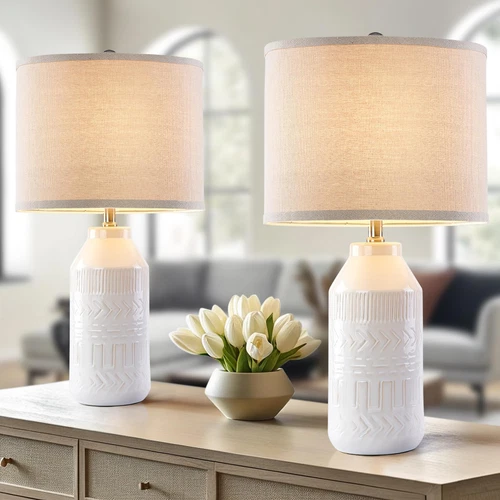 24'' Modern Ceramic Table Lamps Set of 2 for Living Room, 3 Way Dimmable Farm...
