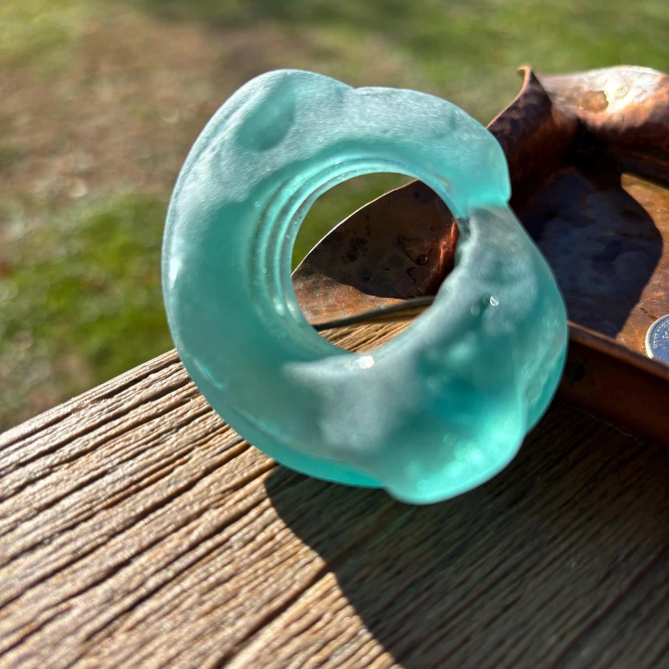 Vidrio Mar Azul - Raro Grueso Vintage Río Caído Vidrio con Ranuras Decoración Foto 2 de 4