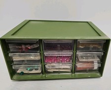 Akro Mills Vintage Green Storage Small Part Organizer w/ 9 Drawers with items