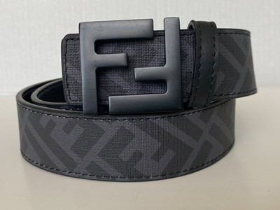 Fendi Belt FF-Buckle Reversible Leather Belt Black/Grey 36-40