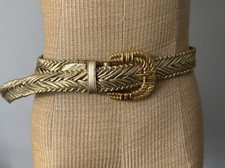 Vintage 90s Tritone Braided Faux Leather Belt Gold Metallic Boho Hippie 40
