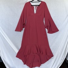 Nasty Gal Collection Pink Bell Sleeve Dress Size 8 V Neck Ruffle Hem Long Sleeve