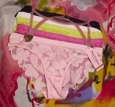 5 NEW JUICY COUTURE JC8203 5PKCHLOGO WAIST CHEEKY LACE BIKINI PANTIES S