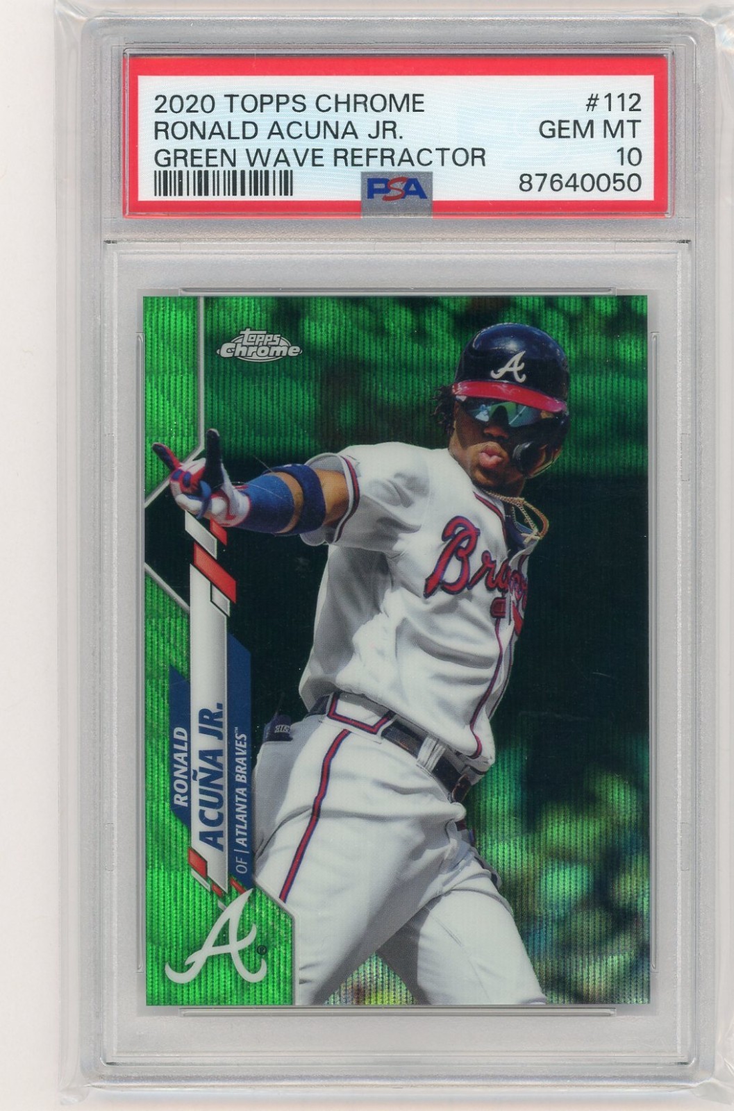 2020 Topps Chrome Green Wave Refractor #112 Ronald Acuna Jr. 64/99 PSA 10