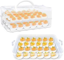 2-Layer Deviled Egg Carrier with Lid, Holds 48 Eggs, Clear Stackable Trays
