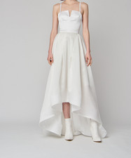 Alexandra Grecco Presley 10 Wedding Dress Tea Train Ivory Silk Modern USA