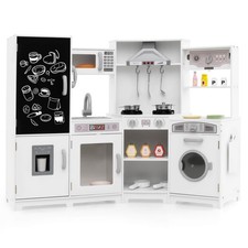 Corner Kids Play Kitchen Wooden Pretend Toy Kitchen w/ Realistic Lights White