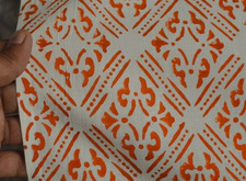 White Orange Hand Block 5 Yard 100 Cotton Fabric NO TARRIF CHARGES 100 KK17