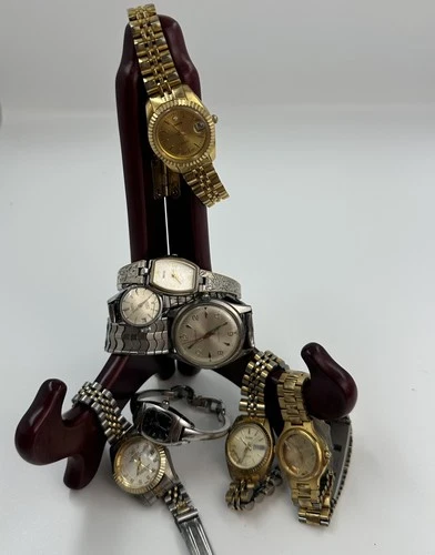 Vintage 8 Watches Lot -Rolex Style Bulova Gruen Benrus Pulsar Relic Parts Repair